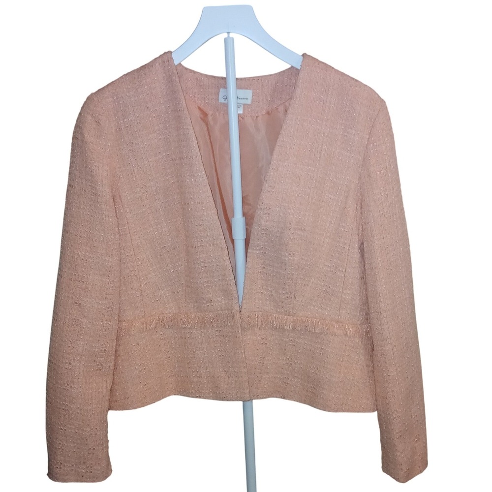 Jaclyn Smith Collection Peach Tweed Cropped Blazer Open Front Jacket XL Womens